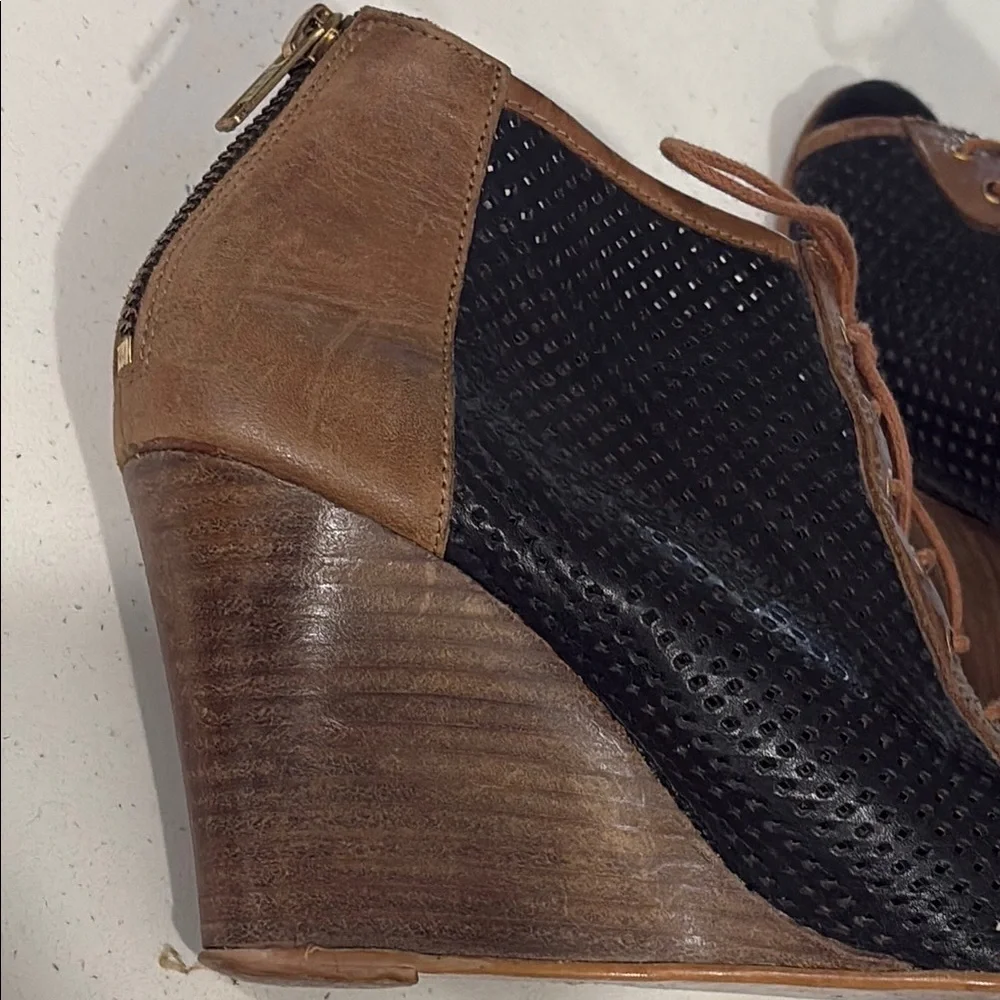 Relance Brown and Black Wedge Open Tor Ankle Boots